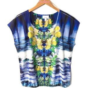 Dressbarn Sleeveless Jeweled Front Multicolored Floral Blouse, Size M